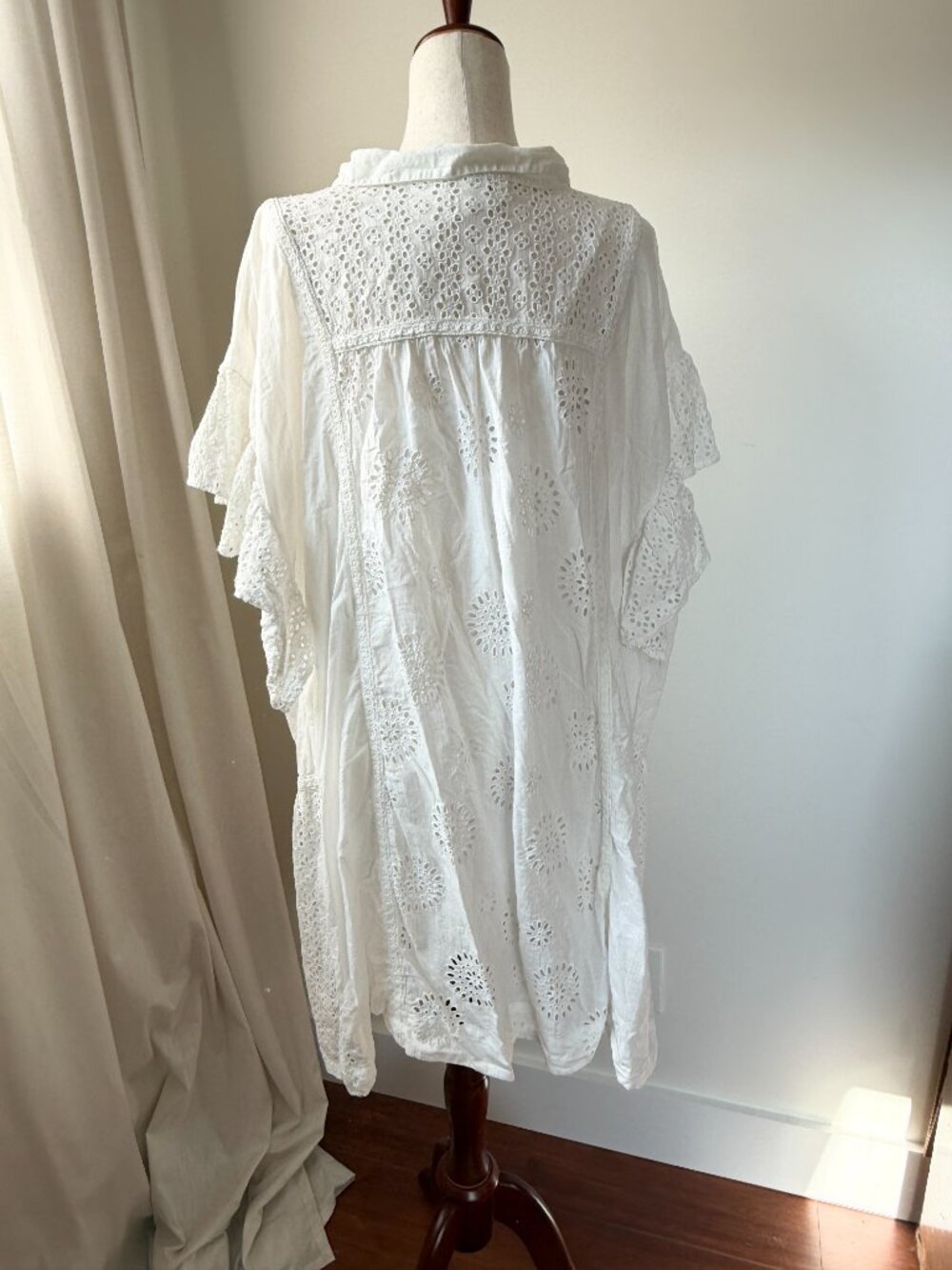 Anthropologie Eyelet Embroidered Babydoll Dress Ruffle Sleeve White 2X - Picture 4 of 8